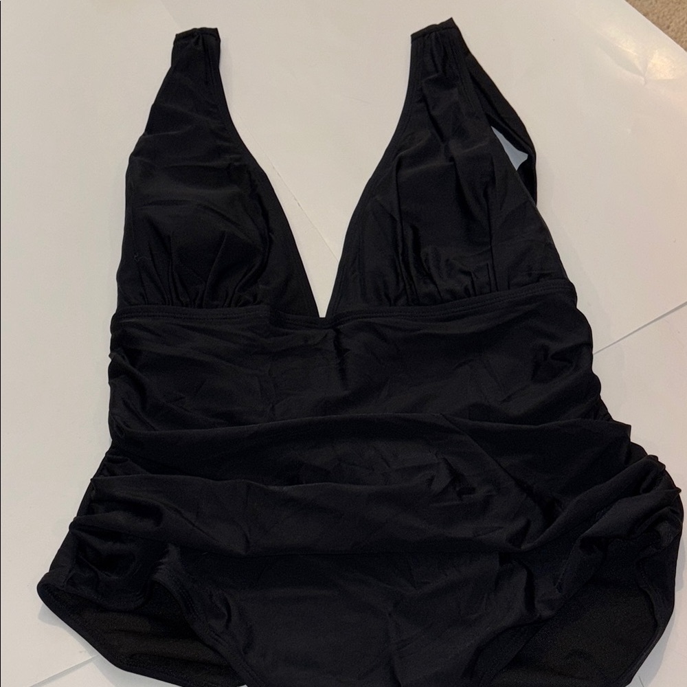 AI'MAGE Womens Halter One Piece Swimsuits Deep V Neck Tummy Control Black XL NWT - Picture 13 of 16